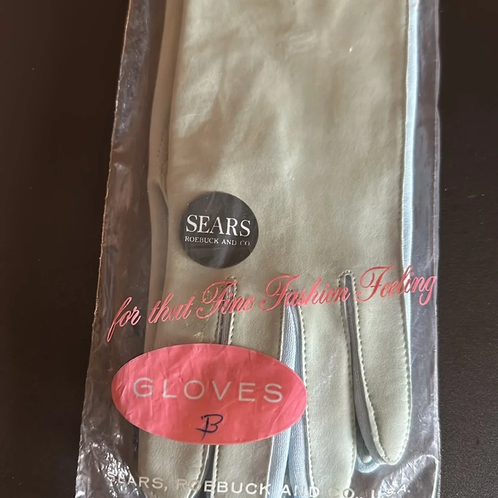 Vintage Sears Gloves Light Green with Blue Size Small